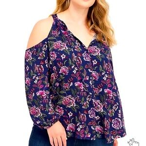 torrid plus size cold shoulder crinkle gauze blouse navy floral new with tags 4X